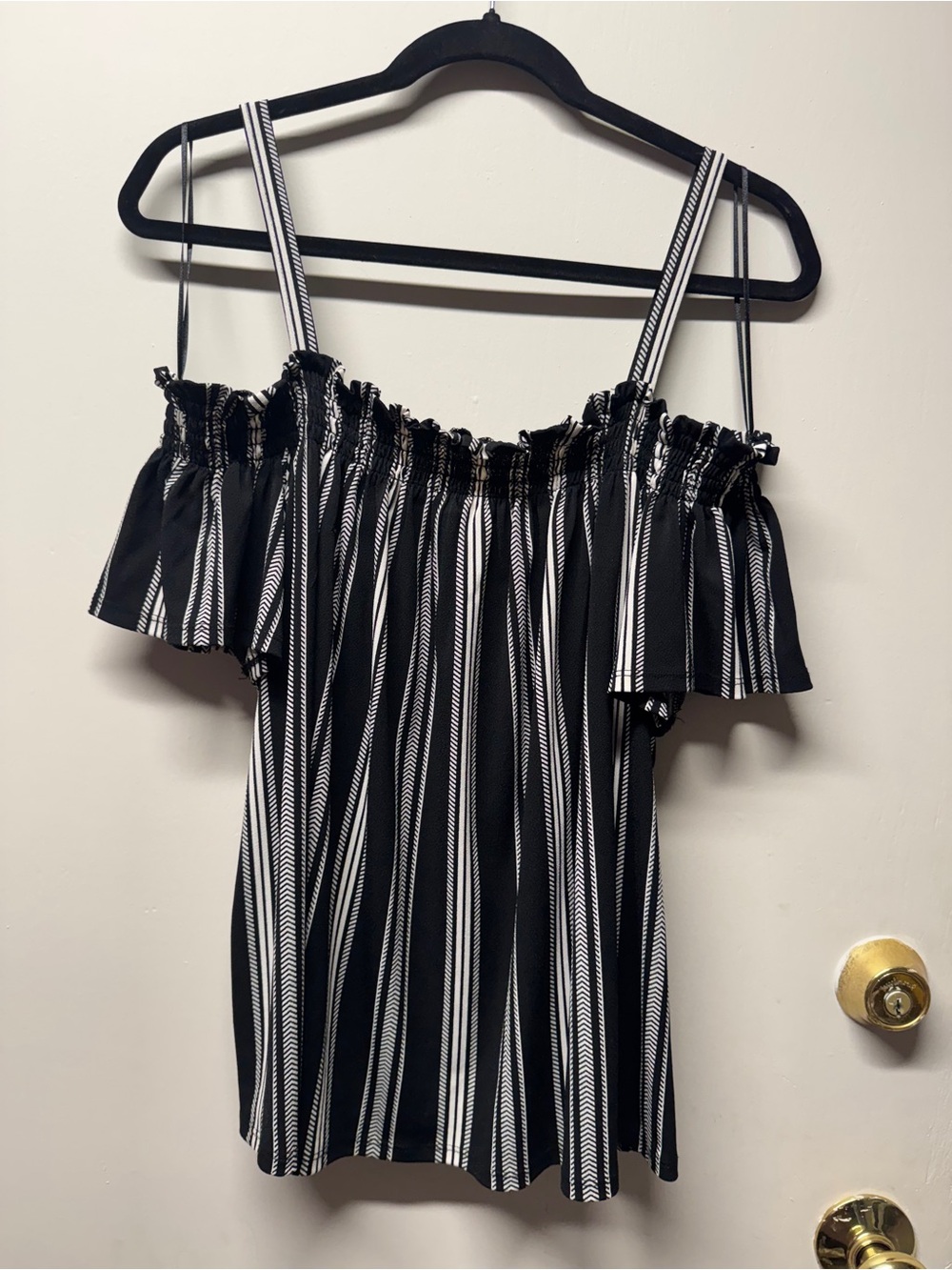 Candies Black and White Striped Smocked Top